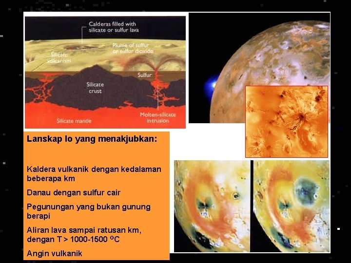 Lanskap Io yang menakjubkan: Kaldera vulkanik dengan kedalaman beberapa km Danau dengan sulfur cair