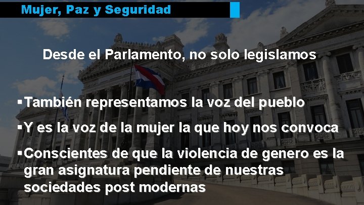 Mujer, Paz y Seguridad Desde el Parlamento, no solo legislamos § También representamos la