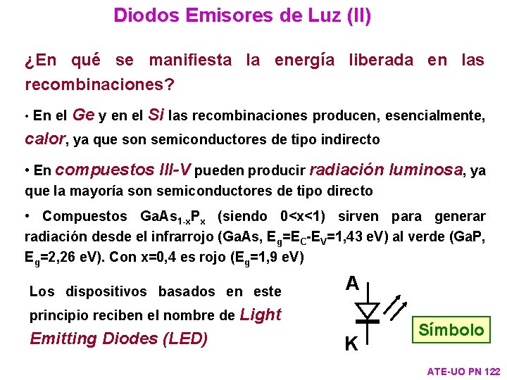 Diodos Emisores de Luz (II) ¿En qué se manifiesta la energía liberada en las