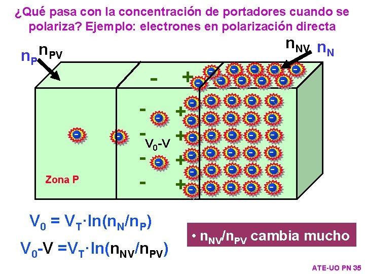 ¿Qué pasa con la concentración de portadores cuando se polariza? Ejemplo: electrones en polarización