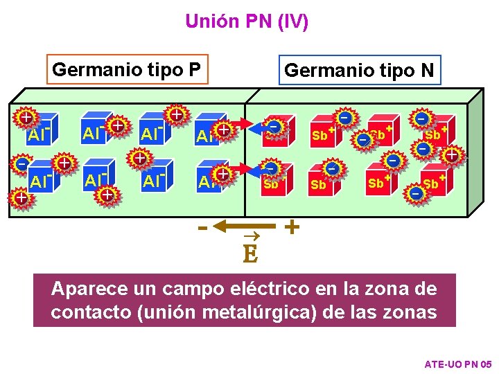 Unión PN (IV) Germanio tipo P - Sb+ E Sb+ Sb+ - - Al-+