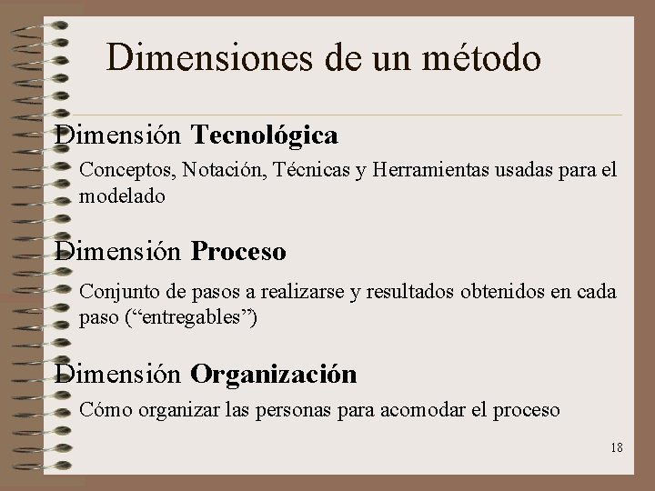 Dimensiones de un método Dimensión Tecnológica Conceptos, Notación, Técnicas y Herramientas usadas para el