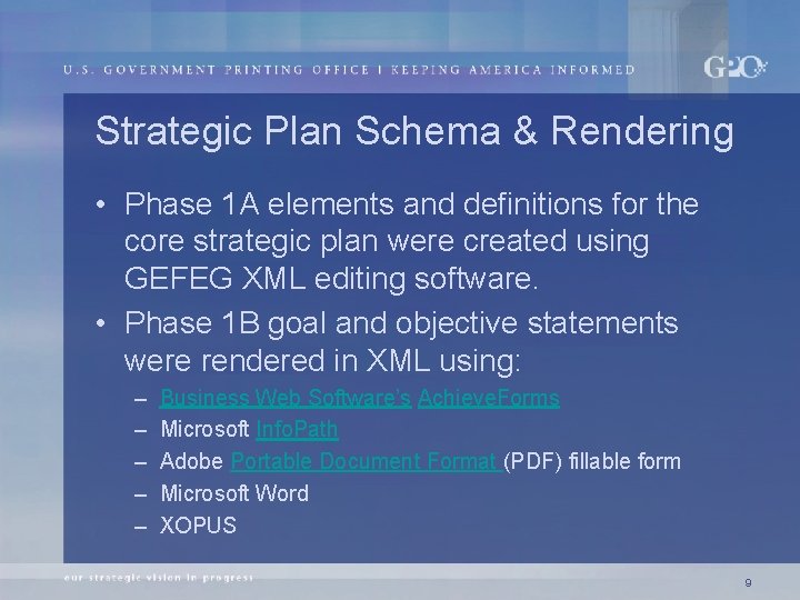 Strategic Plan Schema & Rendering • Phase 1 A elements and definitions for the