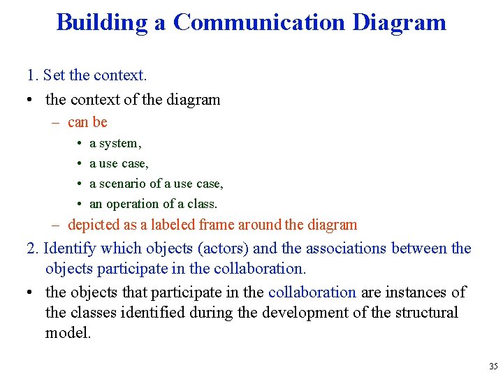 Building a Communication Diagram 1. Set the context. • the context of the diagram