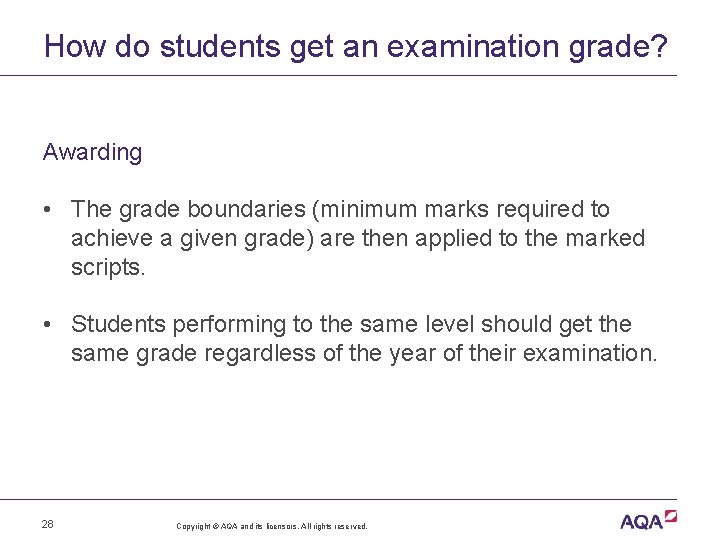How do students get an examination grade? Awarding • The grade boundaries (minimum marks