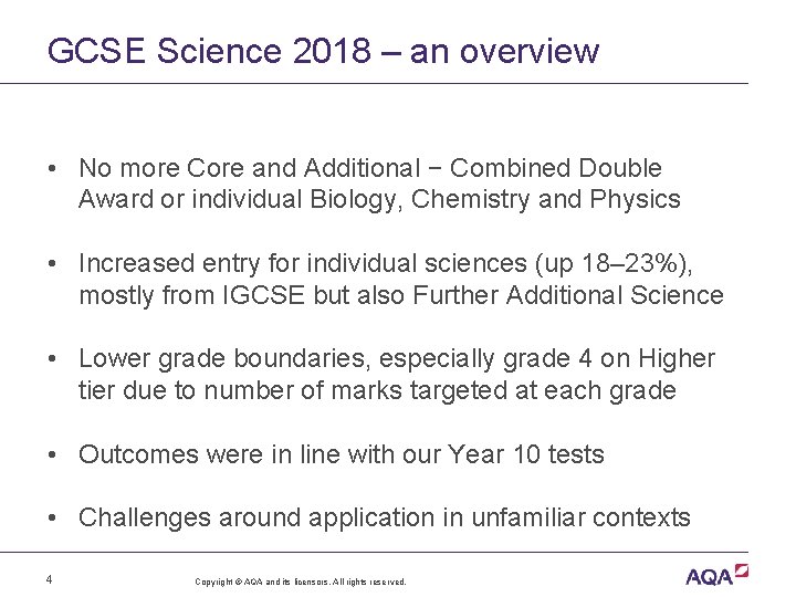 GCSE Science 2018 – an overview • No more Core and Additional − Combined