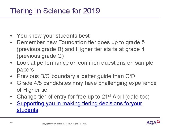 Tiering in Science for 2019 • You know your students best • Remember new