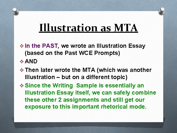 Illustration as MTA v In the PAST, we wrote an Illustration Essay (based on