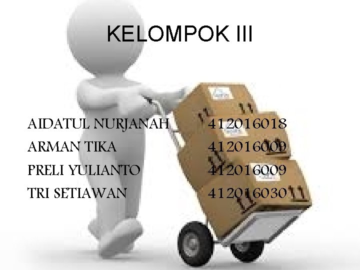 KELOMPOK III AIDATUL NURJANAH ARMAN TIKA PRELI YULIANTO TRI SETIAWAN 412016018 412016009 412016030 