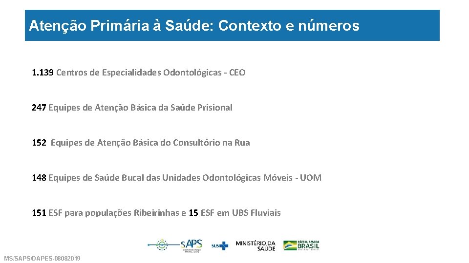 Atenção Primária à Saúde: Contexto e números 1. 139 Centros de Especialidades Odontológicas -