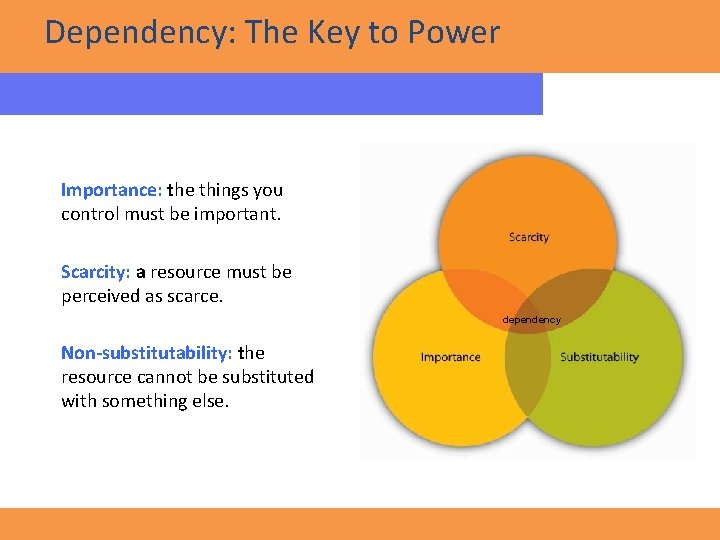 Dependency: The Key to Power Importance: the things you control must be important. Scarcity:
