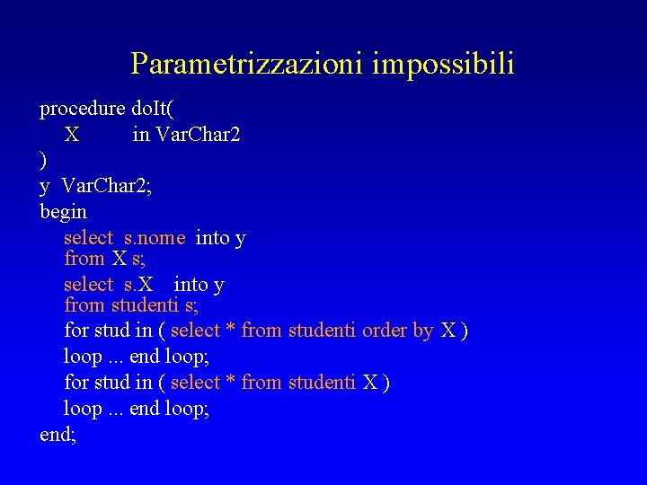 Parametrizzazioni impossibili procedure do. It( X in Var. Char 2 ) y Var. Char