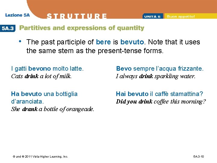  • The past participle of bere is bevuto. Note that it uses the