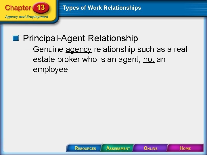 Types of Work Relationships Principal-Agent Relationship – Genuine agency relationship such as a real