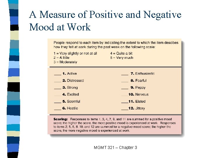 A Measure of Positive and Negative Mood at Work MGMT 321 – Chapter 3
