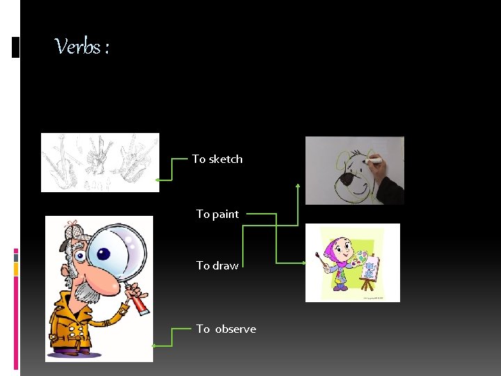 Verbs : To sketch To paint To draw To observe 