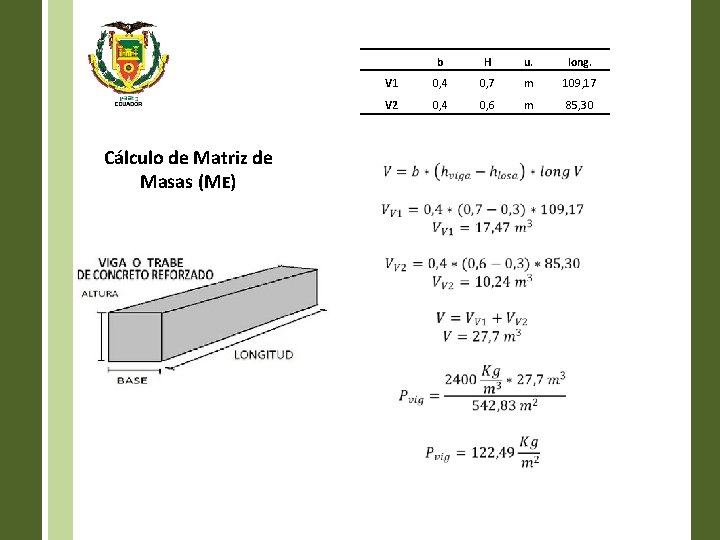 Cálculo de Matriz de Masas (ME) • b H u. long. V 1 0,