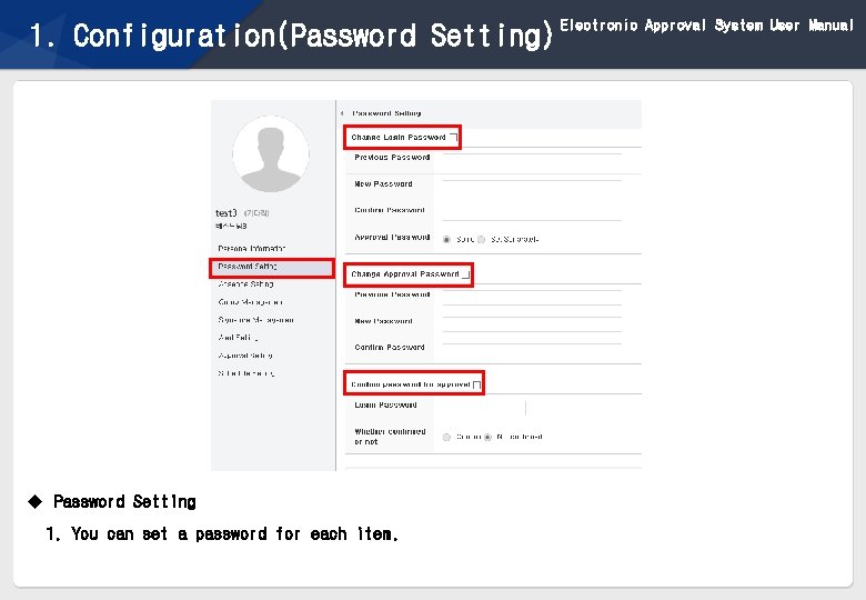 1. Configuration(Password Setting) u Password Setting 1. You can set a password for each