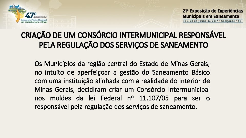 CRIAÇÃO DE UM CONSÓRCIO INTERMUNICIPAL RESPONSÁVEL PELA REGULAÇÃO DOS SERVIÇOS DE SANEAMENTO Os Municípios CRIAÇÃO DE UM CONSÓRCIO INTERMUNICIPAL RESPONSÁVEL PELA REGULAÇÃO DOS SERVIÇOS DE SANEAMENTO Os Municípios