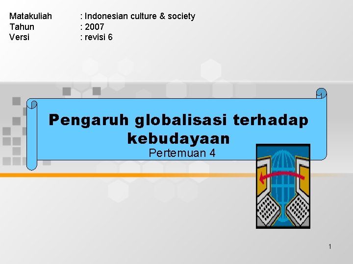 Matakuliah Tahun Versi : Indonesian culture & society : 2007 : revisi 6 Pengaruh