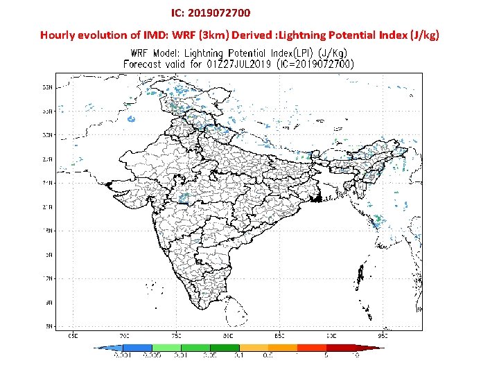 IC: 2019072700 Hourly evolution of IMD: WRF (3 km) Derived : Lightning Potential Index