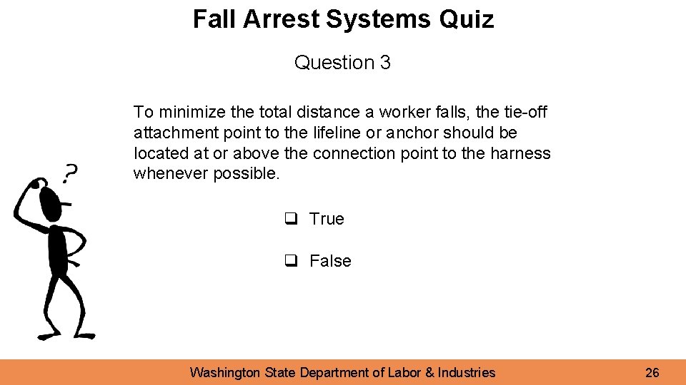 Fall Arrest Systems Quiz Question 3 To minimize the total distance a worker falls,