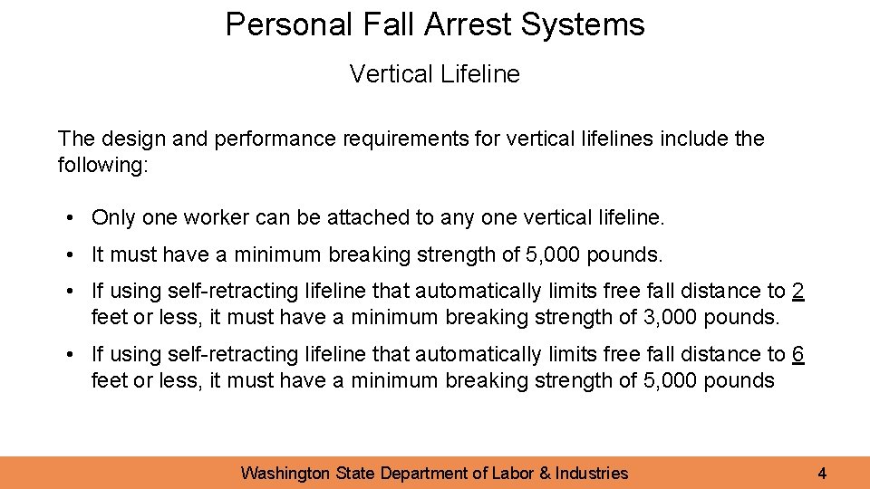 Personal Fall Arrest Systems Vertical Lifeline The design and performance requirements for vertical lifelines