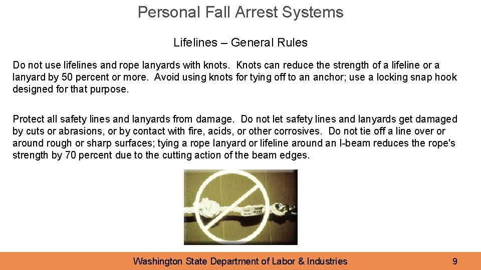 Personal Fall Arrest Systems Lifelines – General Rules Do not use lifelines and rope