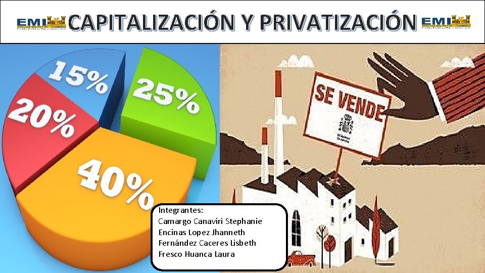 CAPITALIZACIÓN Y PRIVATIZACIÓN Integrantes: Camargo Canaviri Stephanie Encinas Lopez Jhanneth Fernández Caceres Lisbeth Fresco