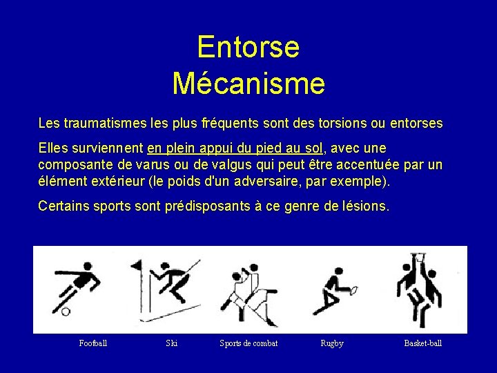 Entorse Mécanisme Les traumatismes les plus fréquents sont des torsions ou entorses Elles surviennent