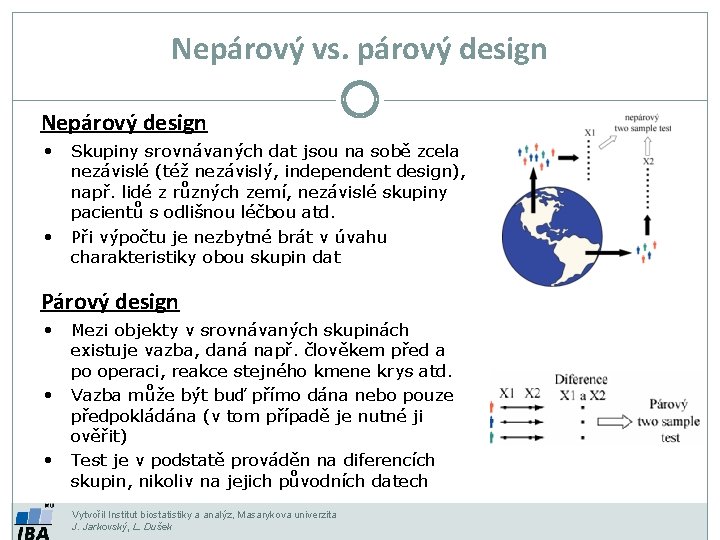 Nepárový vs. párový design Nepárový design • Skupiny srovnávaných dat jsou na sobě zcela