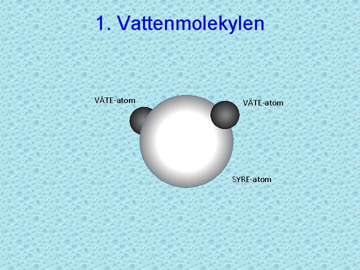 1. Vattenmolekylen VÄTE-atom SYRE-atom 