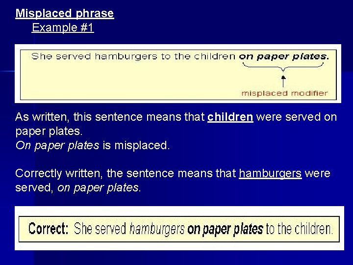 Misplaced phrase Example #1 As written, this sentence means that children were served on