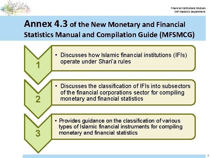 Financial Institutions Division IMF Statistics Department Annex 4. 3 of the New Monetary and