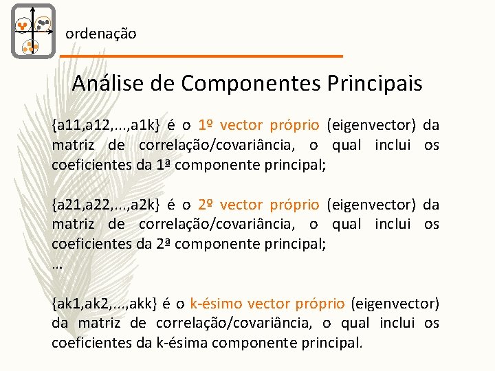 ordenação Análise de Componentes Principais {a 11, a 12, . . . , a