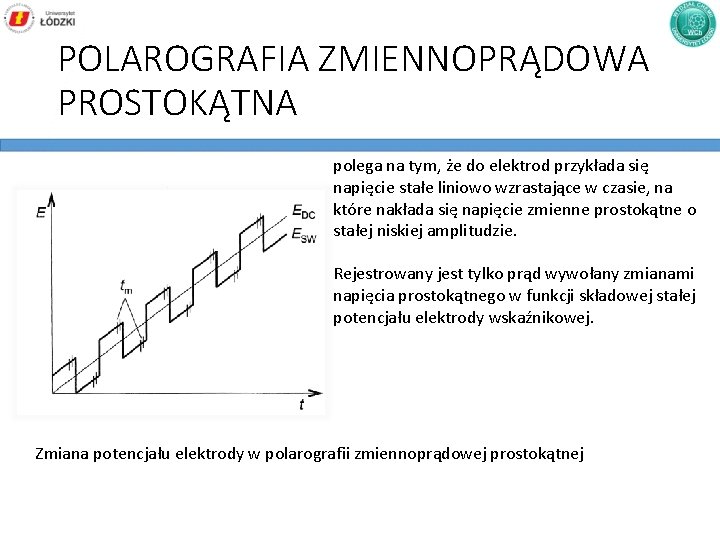 POLAROGRAFIA ZMIENNOPRĄDOWA PROSTOKĄTNA polega na tym, że do elektrod przykłada się napięcie stałe liniowo