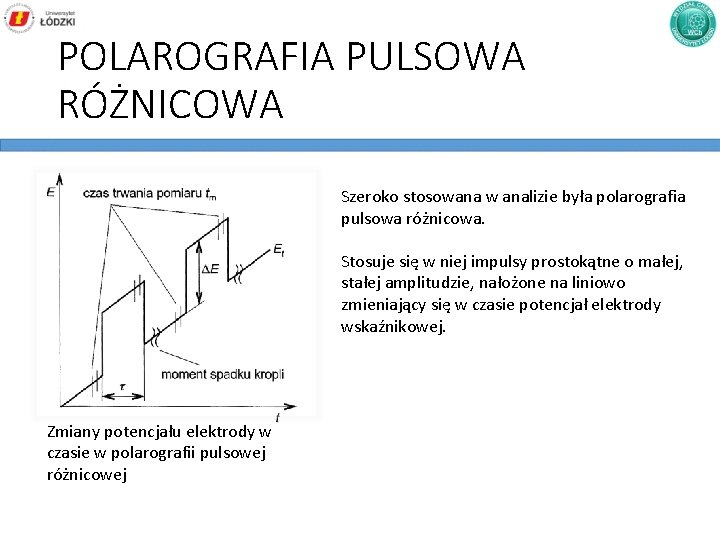 POLAROGRAFIA PULSOWA RÓŻNICOWA Szeroko stosowana w analizie była polarografia pulsowa różnicowa. Stosuje się w POLAROGRAFIA PULSOWA RÓŻNICOWA Szeroko stosowana w analizie była polarografia pulsowa różnicowa. Stosuje się w
