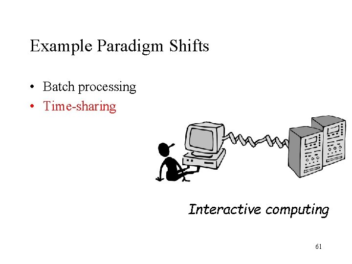 Example Paradigm Shifts • Batch processing • Time-sharing Interactive computing 61 