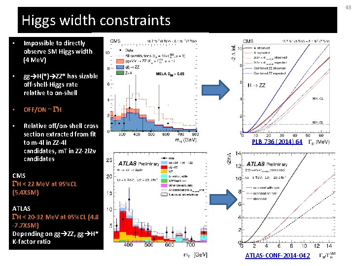 48 Higgs width constraints • Impossible to directly observe SM Higgs width (4 Me.