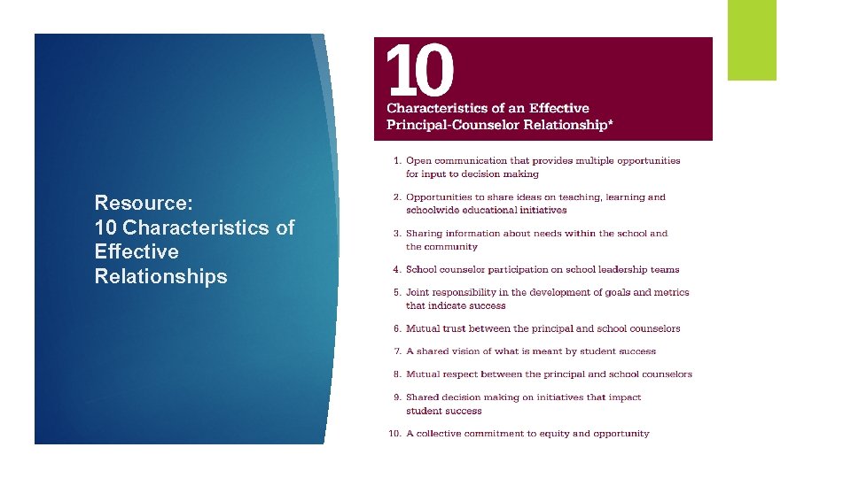 Resource: 10 Characteristics of Effective Relationships 