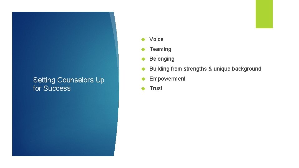 Setting Counselors Up for Success Voice Teaming Belonging Building from strengths & unique background