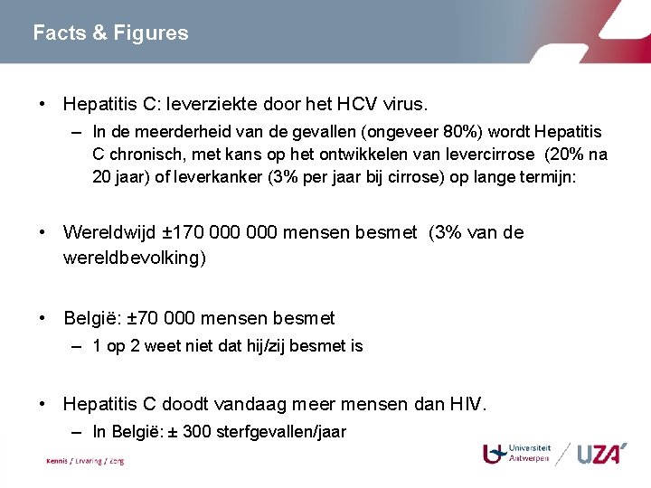 Facts & Figures • Hepatitis C: leverziekte door het HCV virus. – In de