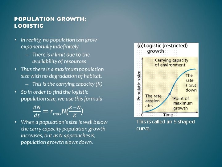 POPULATION GROWTH: LOGISTIC • This is called an S-shaped curve. 