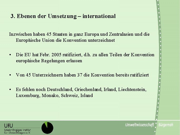 3. Ebenen der Umsetzung – international Inzwischen haben 45 Staaten in ganz Europa und