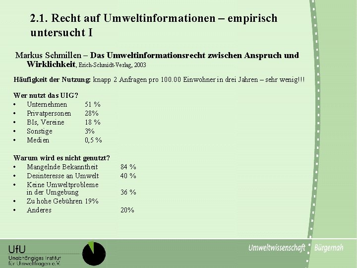 2. 1. Recht auf Umweltinformationen – empirisch untersucht I Markus Schmillen – Das Umweltinformationsrecht