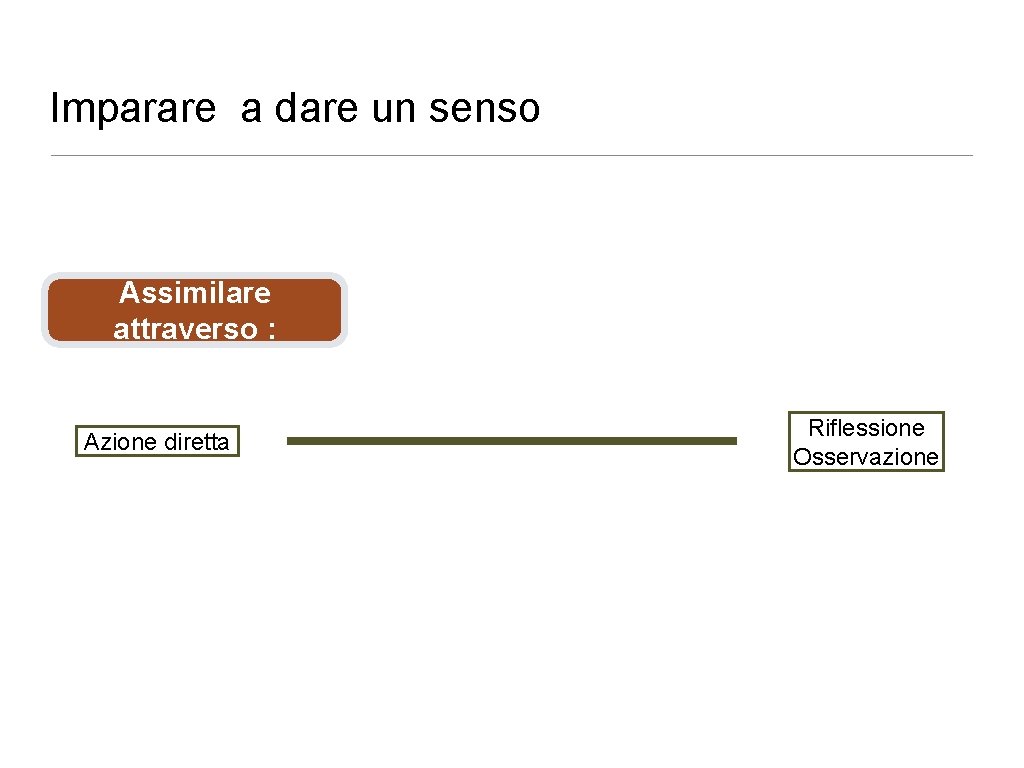 Imparare a dare un senso Assimilare attraverso : Azione diretta Riflessione Osservazione 