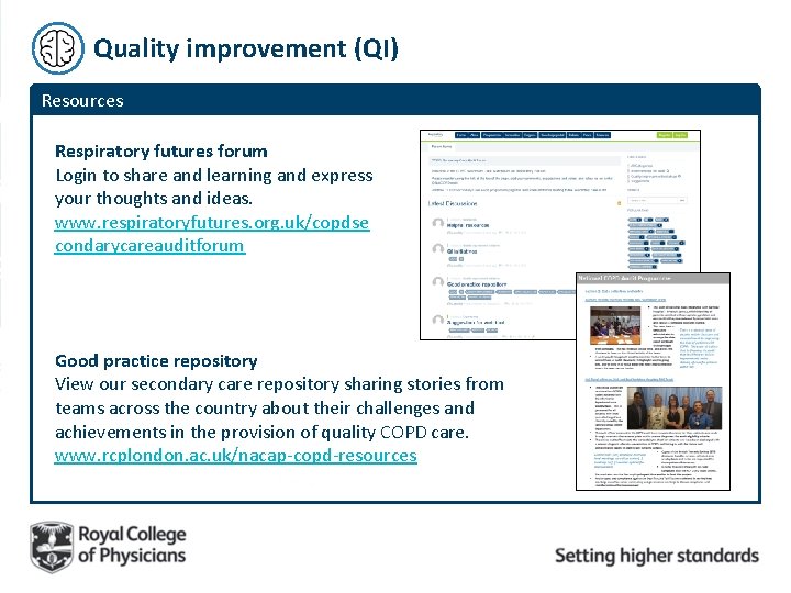 Quality improvement (QI) Resources Respiratory futures forum Login to share and learning and express