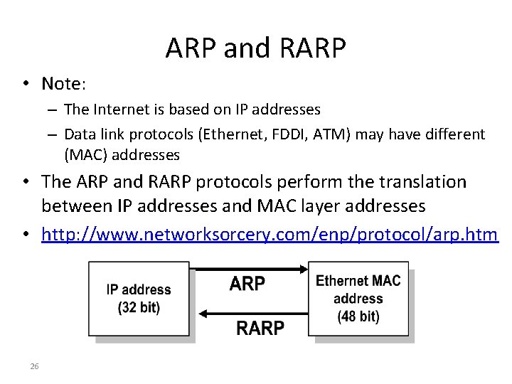 ARP and RARP • Note: – The Internet is based on IP addresses –