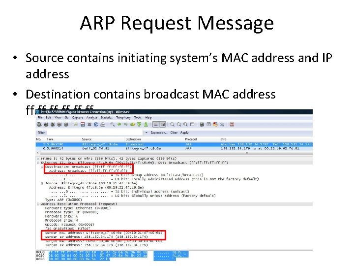 ARP Request Message • Source contains initiating system’s MAC address and IP address •