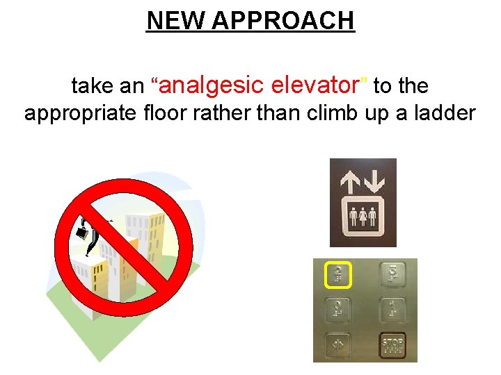 NEW APPROACH take an “analgesic elevator” to the appropriate floor rather than climb up